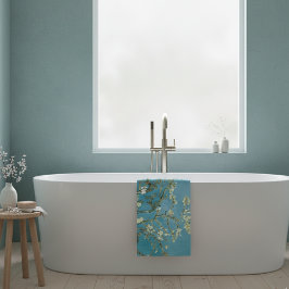 Toalha De Banho Floral Boho Azul Clássico Arte Flor de Amêndoa
