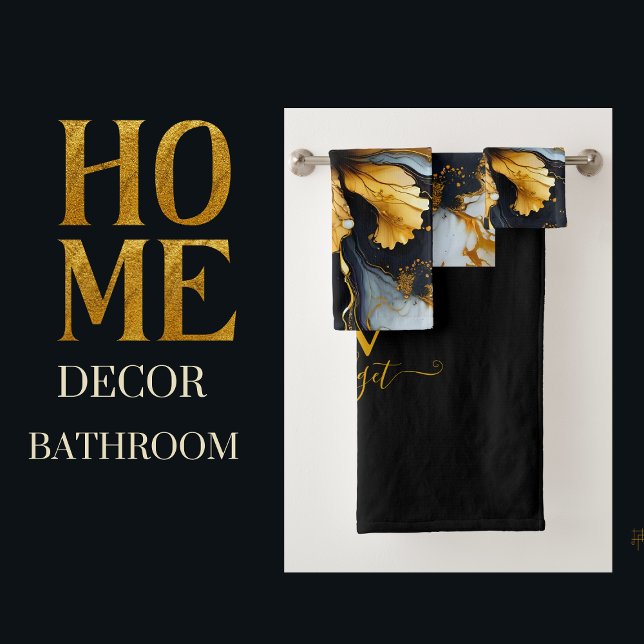 toalha de banho floral de mármore preto e dourado (Criador carregado)
