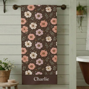 Toalha De Banho Floral Marrom Personalizado