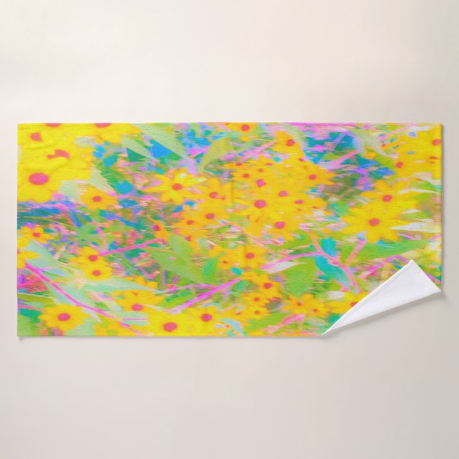 Toalha De Banho Flores bonito Amarelo e Vermelho com Turquesa (Toalha de Banho)