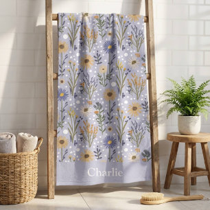 Toalha De Banho Flores de Bolinhas Azuis Personalizadas para Crian