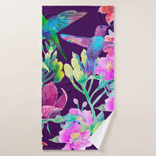 Toalha De Banho Flores e aves exóticas