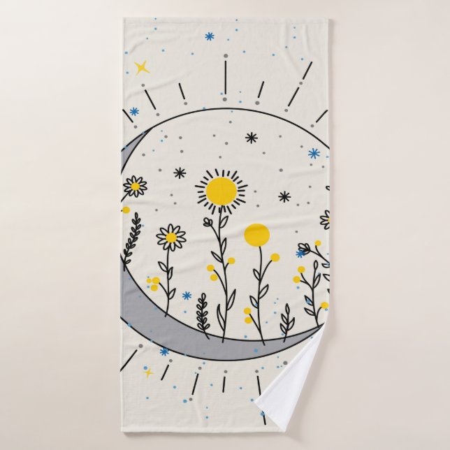 Toalha De Banho Flores planeiam o sol e a arte gráfica da lua (Toalha de Banho)