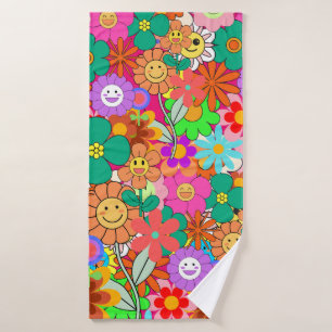 Toalha De Banho Flores Retro Groovy Boho Hippie