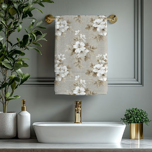 Toalha de Banho Flores Tropicais Branco Marfim Beg