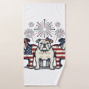 Toalha De Banho Fogueira Patriótica Bulldog Desenho Vintage