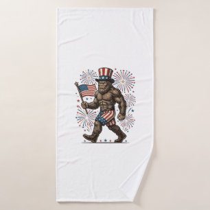 Toalha De Banho Foguetes Patrióticos Sasquatch Gravura Vintage De