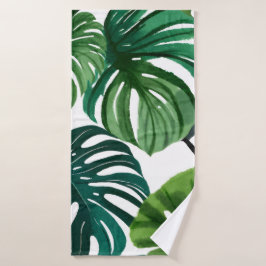 Toalha De Banho Folhas de Monstera Aquarela Botânica Moderna
