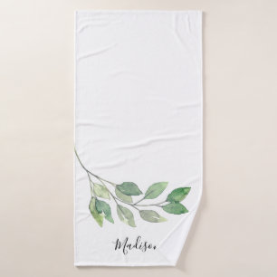 Toalha De Banho Folhas Personalizadas em Aquarela