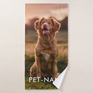 Toalha De Banho Foto Personalizada Com O Nome Do Seu Cachorro