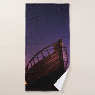 TOALHA DE BANHO FOTOGRAFIA DE SILHOUETTE DO NAVIO DE NAVEGAÇÃO NO