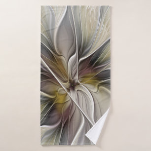 Toalha De Banho Fractal Floral, Flor Fantasia com Cores da Terra