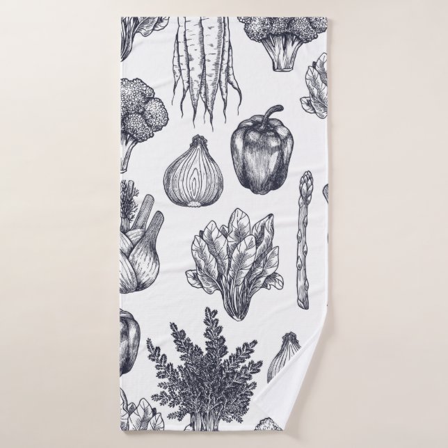 Toalha De Banho Fresh vegetables seamless pattern. Broccoli, carro (Toalha de Banho)
