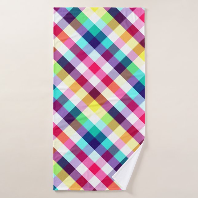 Toalha De Banho Funky Rainbow Xadrez Pattern Bath Towel (Toalha de Banho)