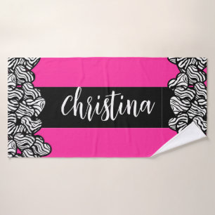 Toalha De Banho Fuschia cor-de-rosa preto branco padrão da zebra
