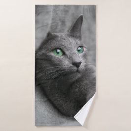 Toalha De Banho Gato-azul-russo com olhos verdes