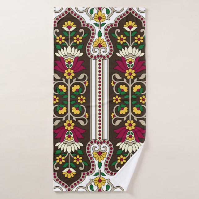 Toalha De Banho Geometric Moghul Paisley pattern on white backgrou (Toalha de Banho)