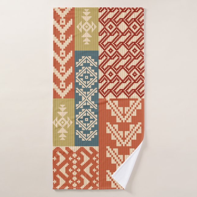 Toalha De Banho Geometric patchwork ornamental ethnic pattern (Toalha de Banho)