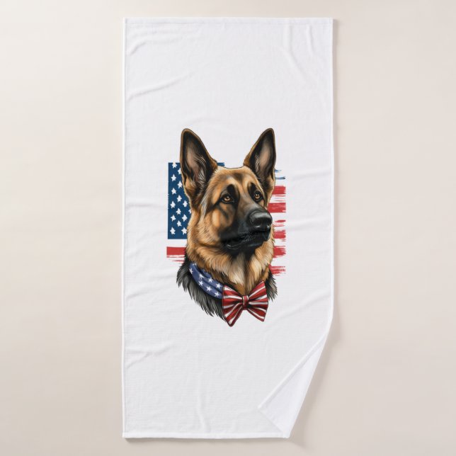 Toalha De Banho German shepherd com bandeira americana (Toalha de Banho)