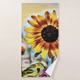 Toalha De Banho Girassol Amarelo bonito no Campo das Flores