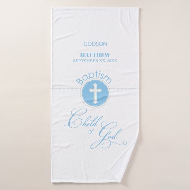 Toalha De Banho Godson Baptism Blue Child of Deus Personalizado (Toalha de Banho)