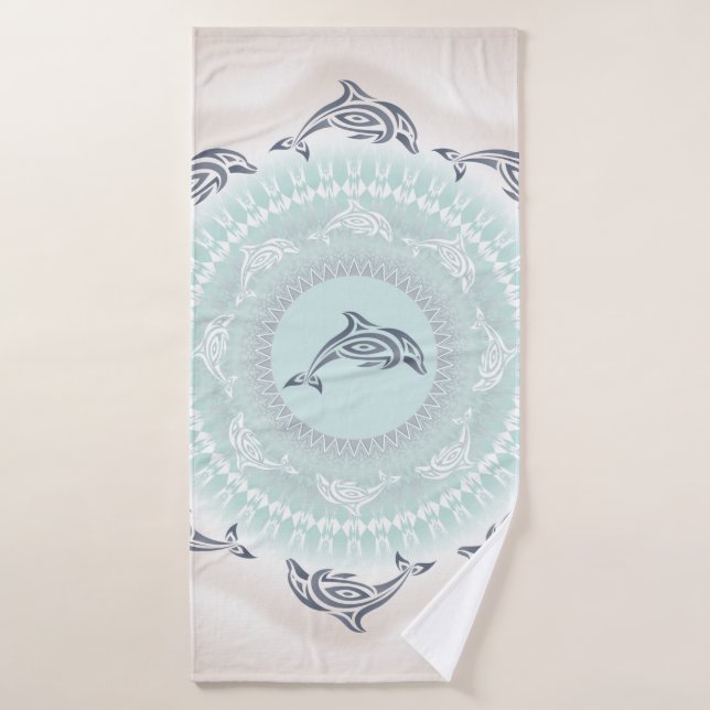 Toalha De Banho Golfinhos Mandala Pale Blue Taupe (Toalha de Banho)
