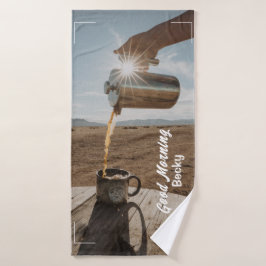 Toalha De Banho Good Morning, Outdoor Coffee and Name