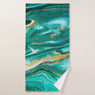 Toalha De Banho Green and gold ripple of agate background. Golden 