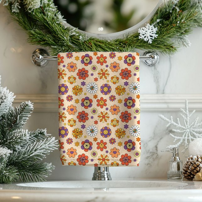 Toalha de Banho Groovy 70s Boho Eclectic Vibe Pop (Groovy Bath Towel 70s Boho Eclectic Vibe Pop)