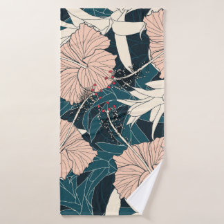 Toalha De Banho hibisco rosa tropical, fundo escuro