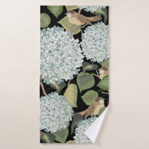 Toalha De Banho Hortensia azul-clara, branca, com folhas verdes e
