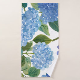 Toalha De Banho Hortênsia Azul Floral Costeira Aquarela