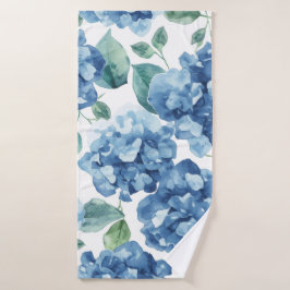 Toalha De Banho Hydrangea Blues | Flores em Aquarela Padrão de Flo