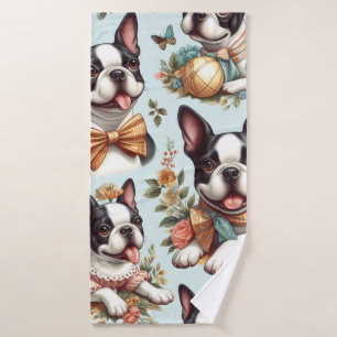 Toalha De Banho Ilustração Cute Vintage de Boston Terrier