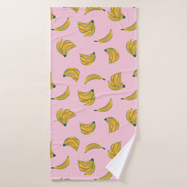 Toalha De Banho Ilustrações de banana-funk em amarelo sobre rosa (Toalha de Banho)
