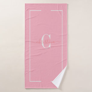 Toalha De Banho Iniciais Elegantes Monograma Bebê Rosa Bath Tow