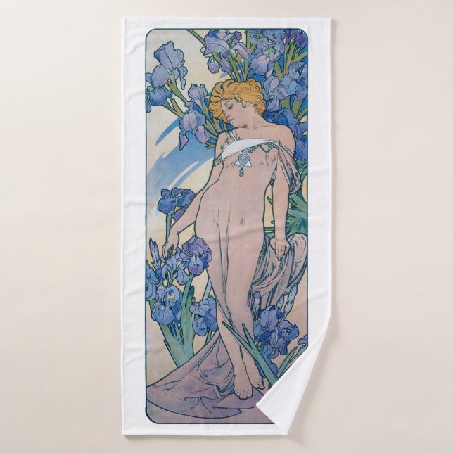 Toalha De Banho Íris (Quatro Flores), Alphonse Mucha (Toalha de Banho)
