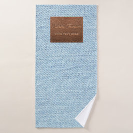 Toalha De Banho Jeans Negra Azul Moderno Textura Patch de Couro