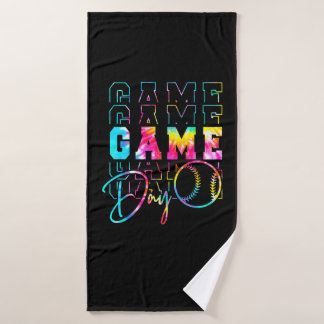 Toalha De Banho Jogo Dia Neon Tie Dye Retro Softball Baseball