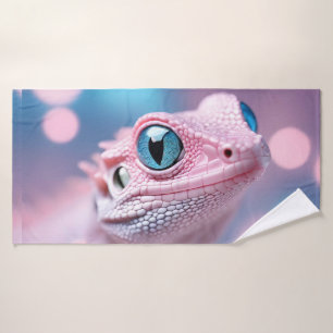 Toalha De Banho Lagarto Rosa Bonito com Olhos Azuis Grandes