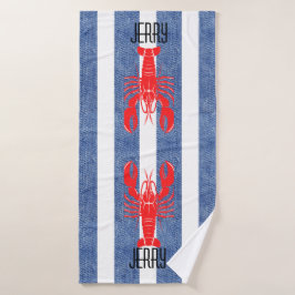 Toalha De Banho Lagosta Vermelha sobre Banhas Brancas Azuis