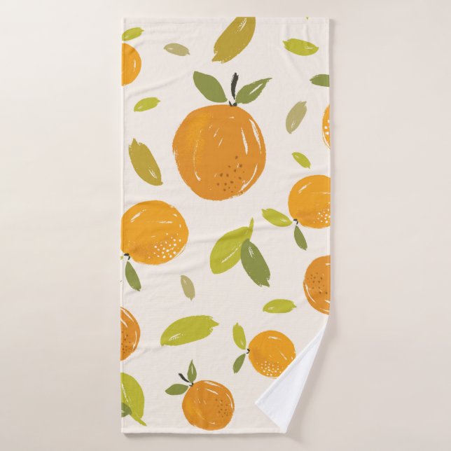 Toalha De Banho Laranjas pintadas à mão design de fruta de padrão  (Toalha de Banho)