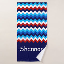 Toalha De Banho Legal Vermelho Branco Azul Chevrons Monograma Banh