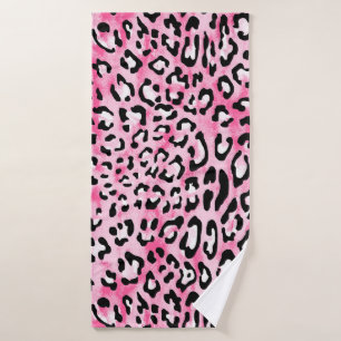 Toalha De Banho Leopa cor branca rosa, sem costura, desenhada à m