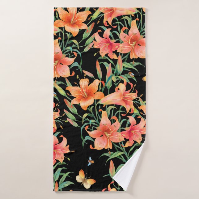 Toalha De Banho Lilies seamless background pattern.  (Toalha de Banho)