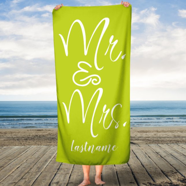 Toalha De Banho Limão Script Mr & Mrs Wedding Family Bath Towel (Criador carregado)