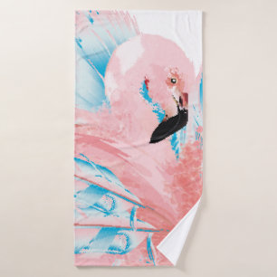 Toalha De Banho Linda ilustração com flamingo rosa desenhado e