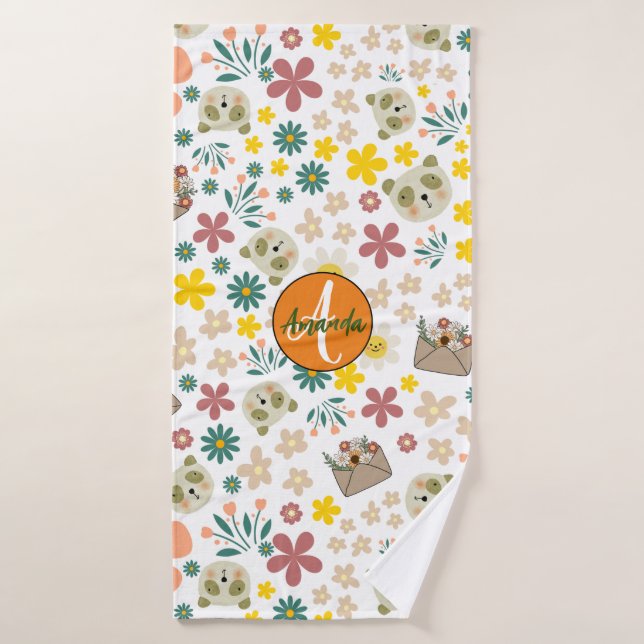 Toalha De Banho Linda monograma floral branco feminino (Toalha de Banho)