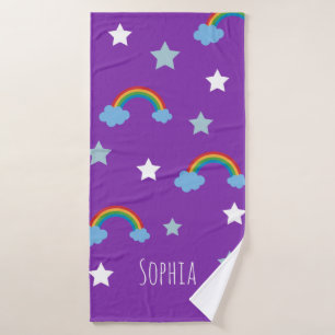 Toalha De Banho Lindas Meninas Boho Roxo Arco-Íris
