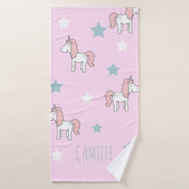 Toalha De Banho Lindas Meninas Unicórnios Mágicos Rosa Pastel